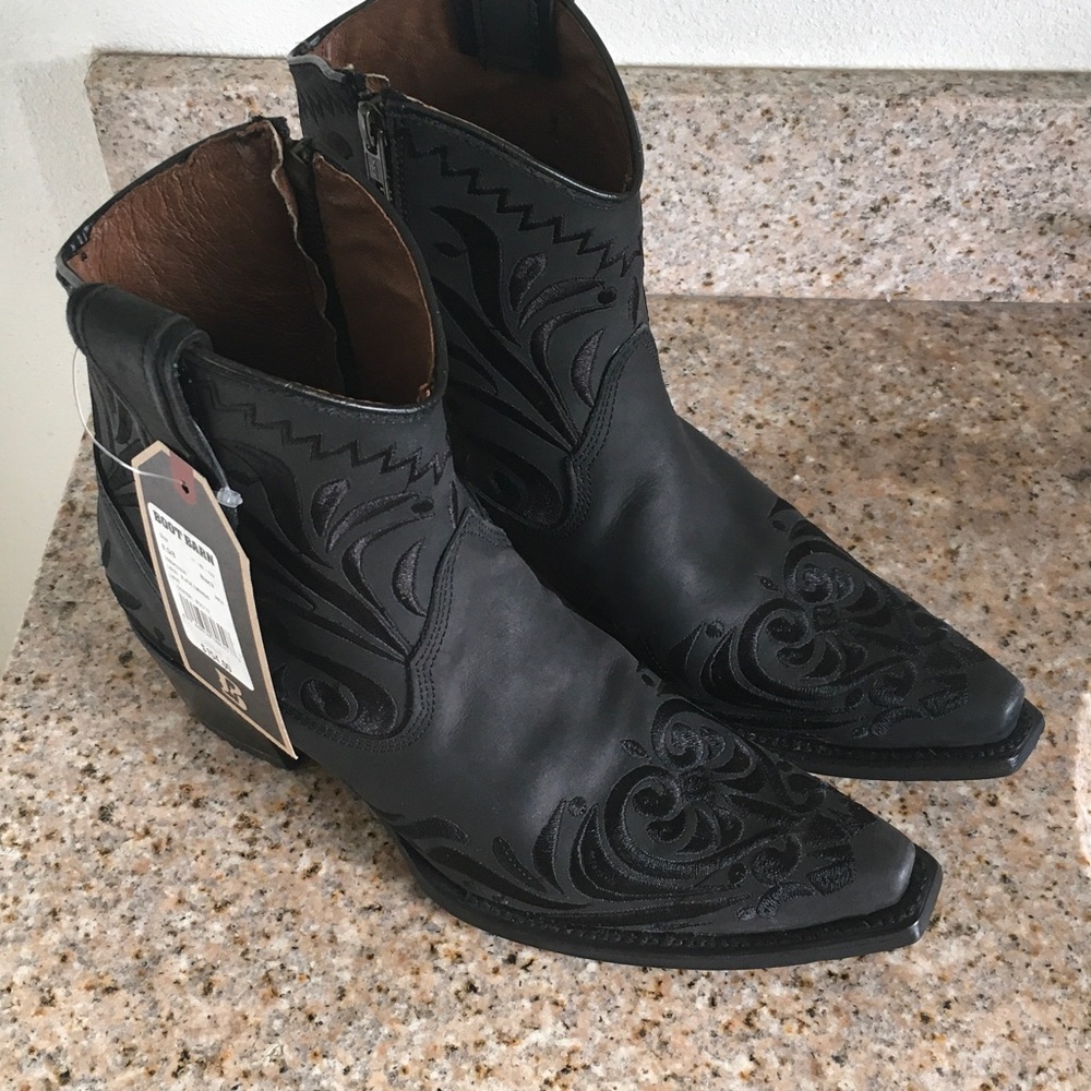 Women’s Black Western Ankle Boots with Embroidered Detail